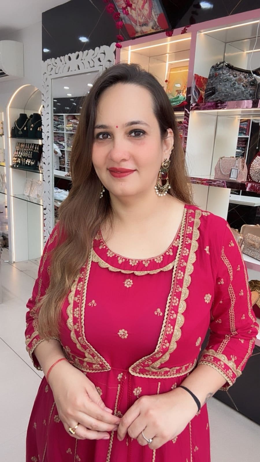 Elegant Pink Embroidered Anarkali Suit Set with Intricate Neckline Detailing, Flared Silhouette & Matching Dupatta for Women - Richa's Fashion Elegant Pink Embroidered Anarkali Suit Set with Intricate Neckline Detailing, Flared Silhouette & Matching Dupatta for Women - Richa's Fashion